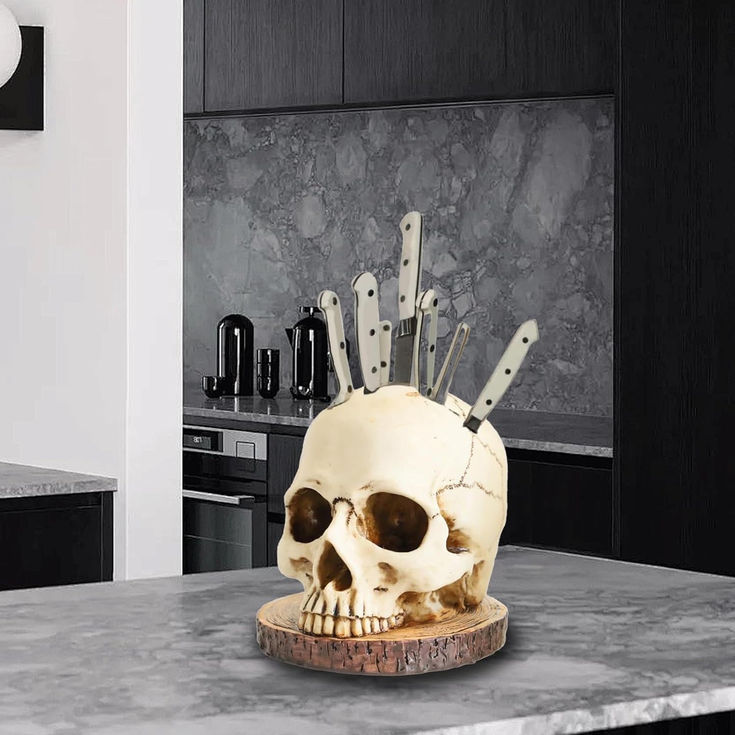 Skull Knife Holder for Halloween, Horror Party Spooky Decor, Gothic Kitchen Accessories, Halloween Kitchen Skull Knife Block without Knives