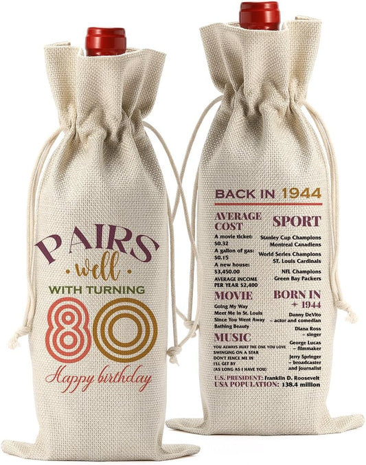 Funny 80Th Birthday Gifts for Women Men 80 Year Old Birthday Gifts Wine Bag Happy Anniversary 80Th Birthday Party Supplies Decorations Wine Bags for Mom Grandma Grandpa Best Friend