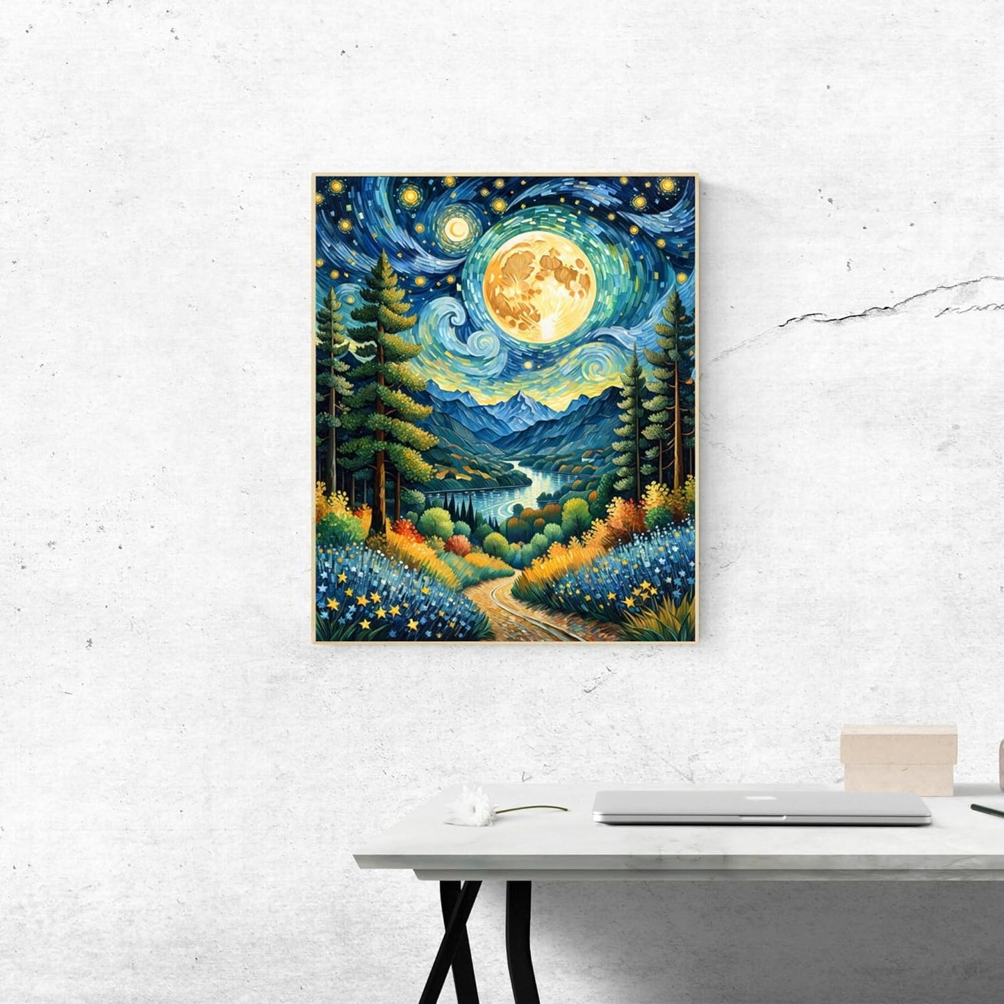 Moon Paint by Numbers Kit for Adults Beginner Forest Adult Paint by Number Kits on Canvas Adults' Paint-By-Number Kits DIY Oil Painting Kits for Gift Home Wall Decor 16X20 Inch