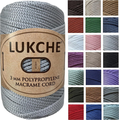 3Mm Premium Polyester Macrame Cord (147 Yards), (8.82 Oz) 100% Polypropylene Macrame Rope, Colorful Yarn Crochet Macrame Bag Craft for Wall Hangers, Bottom Plates, Carpets (Silver 1)