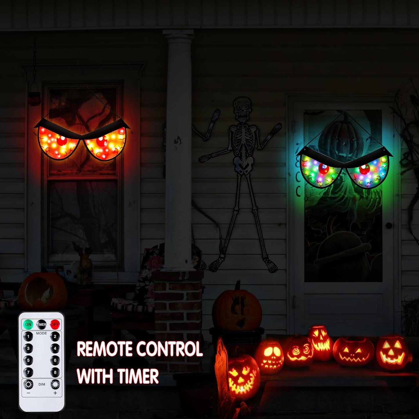 [Timer & 8 Modes] Halloween Decorations Spooky Eyes Lights, Extra Large 21 Inch Halloween Window Decorations RGB Lights Glowing Eyes Halloween Window Lights USB Powered Halloween Decor Indoor Home