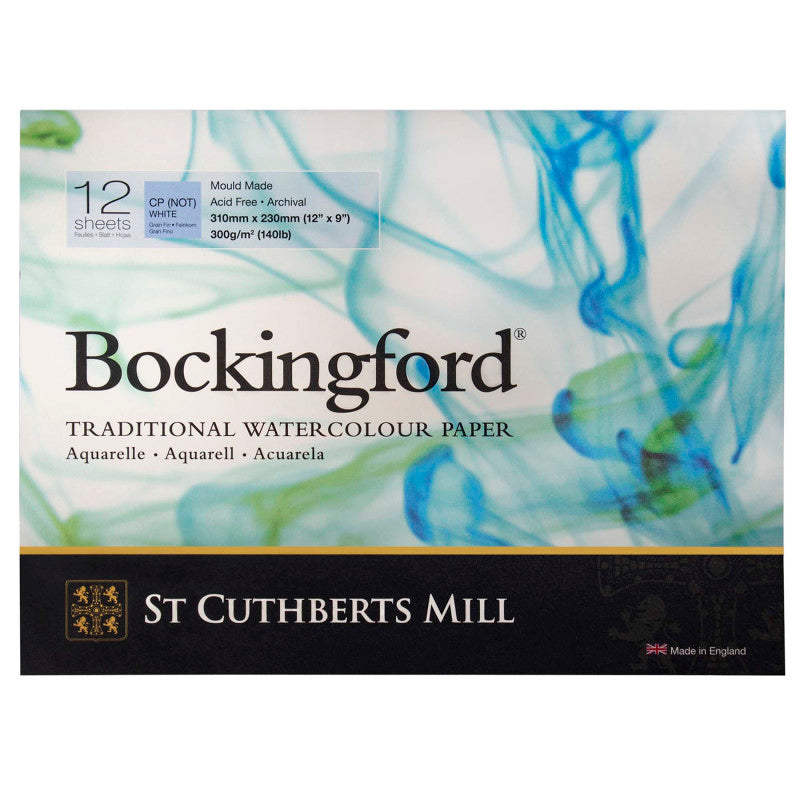 Bockingford Watercolor Pad, Cold Pressed, Glue Binding, 140lb/300gsm, 12 Sheet, 9x12 inch, 1 Count