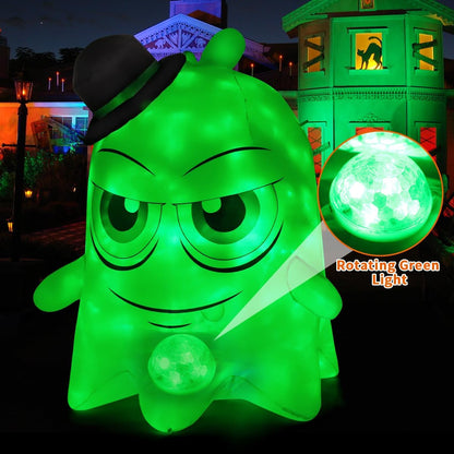 Halloween Inflatables 5 FT Green Light Ghost with Big Eyes Halloween Blow Ups Decorations with Built-In Rotating LED Lights for Holiday Party Indoor Outdoor Yard Garden Lawn