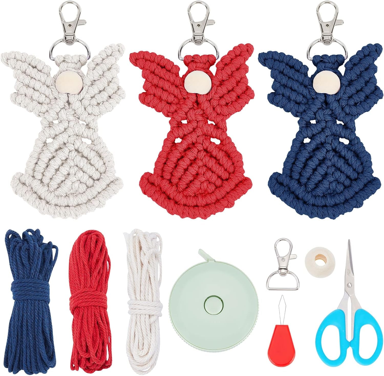 8 Set DIY Macrame Wristlet Keychain Kits for Adults Colorful Macrame Cord Knotting Kit Boho Mini Macrame Tassel Keychain with Instruction + Video for Car Key Purse Phone Wallet Charm