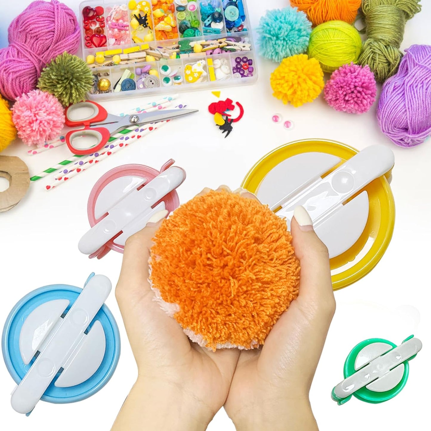 Pompom Makers 4 Size Pom Poms Maker Tool Set DIY Fluff Ball Weaver for DIY Wool Yarn Knitting Craft Project with Cutter Scissors (Style A)
