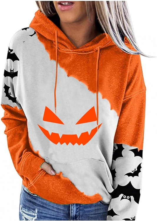 Halloween Hoodie for Women 2024 Scary Pumpkin Printed Long Sleeve Sweatshirts Pullover Cute Costumes with Pockets