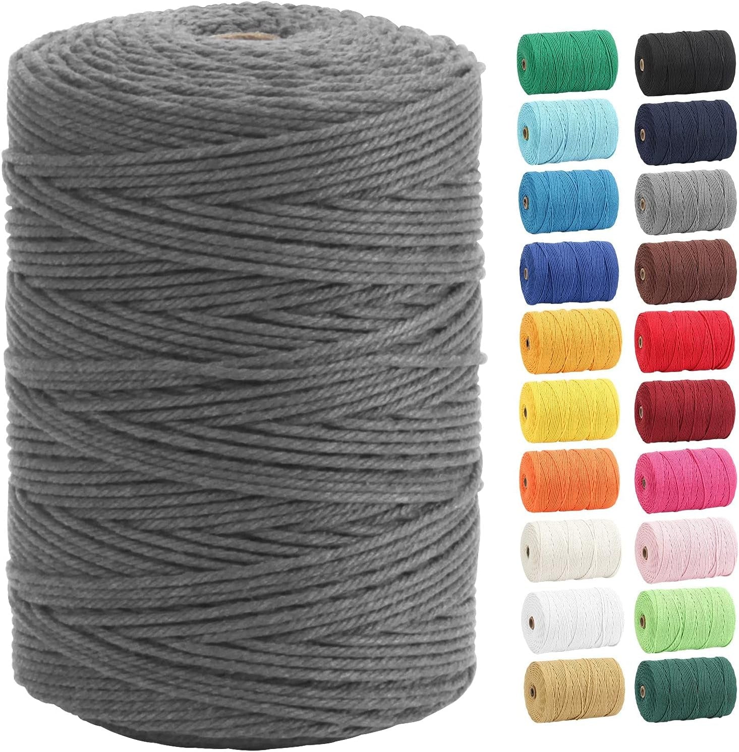 Macrame Cord,  100% Natural Cotton Rope 3Mm X 328 Yards 4 Strand Twisted Macrame Rope Cotton Twine String for DIY Crafts Knitting Dream Catcher Plant Hanger Wedding Decor