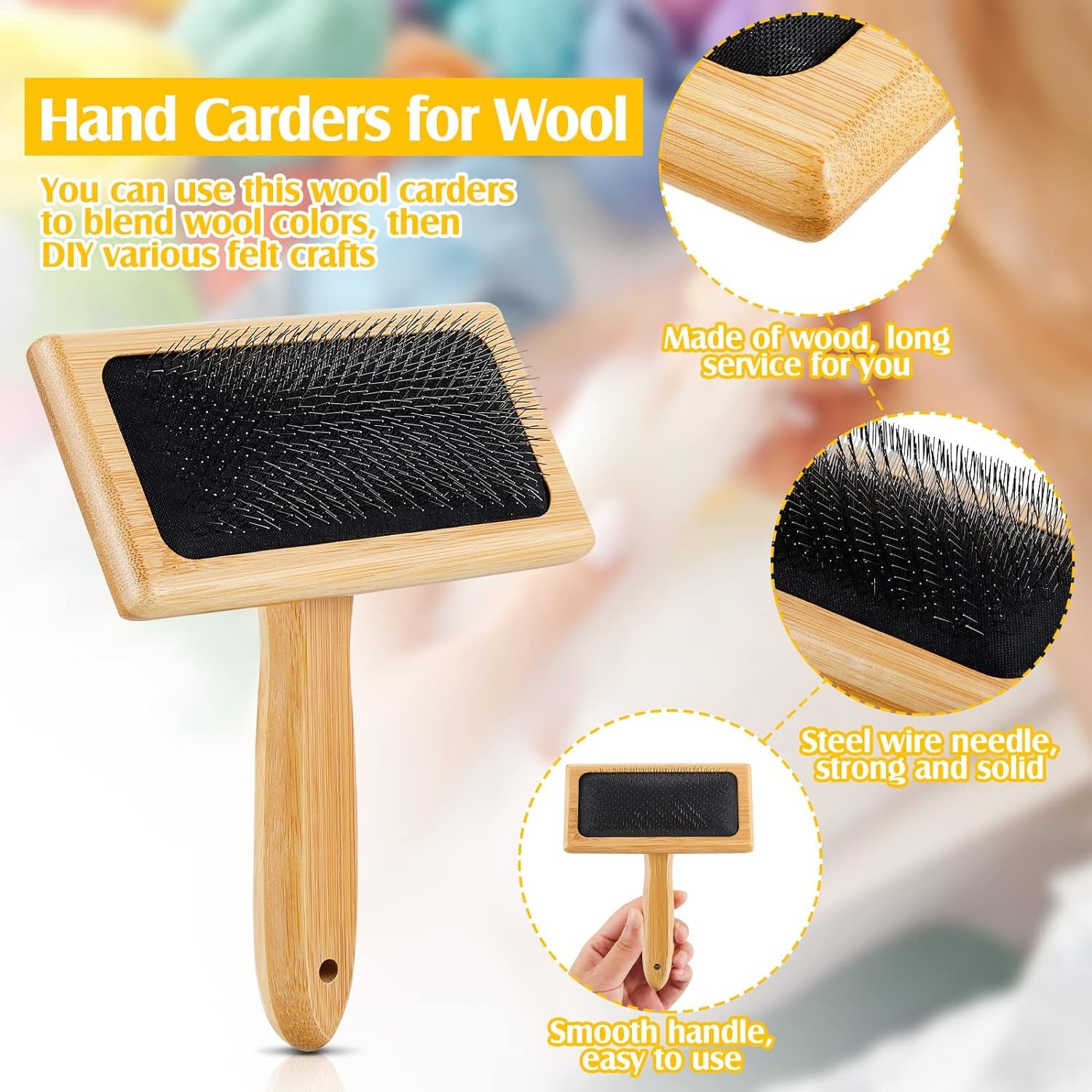 2 Pcs Wool Carders, Hand Carders for Wool Needle Felting Brush Wooden Wool Carders Needle Felting Wool Carding Brushes Needle Felting Tools for Needle Felting Craft Felt Project (Black,Medium)