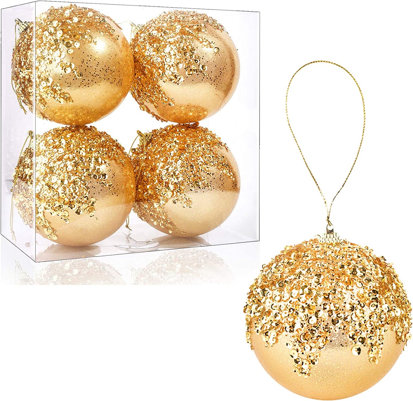 4Pc Champagne Shatterproof 4" Christmas Ball Ornaments for Trees, Weddings, Holiday Decor