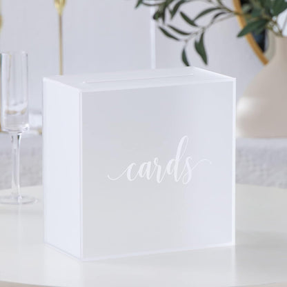 Frosted Acrylic Wedding Card Box with Slot, Large 10X10X5.5 Inch W/White Print | Wedding Receptions Wishing Well Money Box, Birthdays, Memory Box