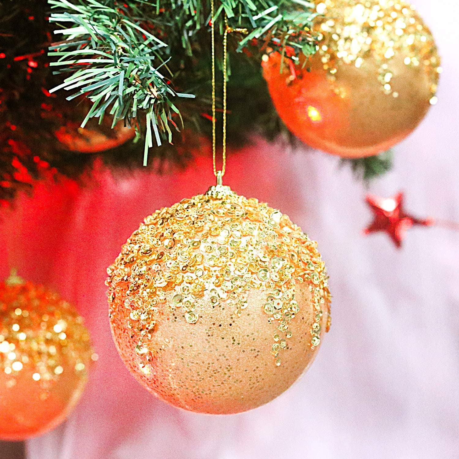 4Pc Champagne Shatterproof 4" Christmas Ball Ornaments for Trees, Weddings, Holiday Decor