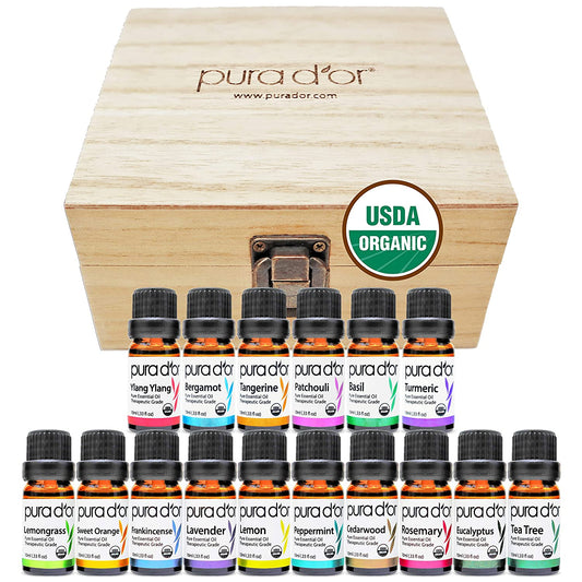 Organic Sweet16 Essential Oils Set - 16X 10M Wood Box Aromatherapy Gift Set - 100% Pure Therapeutic Grade for Relaxation and Wellness (Lavender, Tea Tree, Turmeric, Ylang Ylang and More)