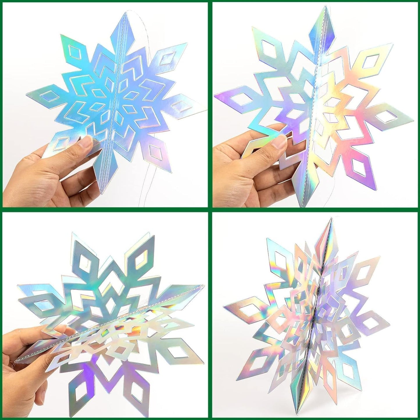 Christmas Hanging Snowflakes Decorations Clearance 15Pcs 3D Iridescent Paper Snowflakes Snow Flakes Garland for Winter Wonderland Frozen Christmas Birthday Party Decorations