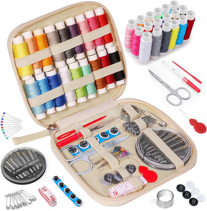 Sewing Kit Gifts for Grandma, Mom, Friend, Adults Beginner Kids Traveler, Portable Sewing Supplies Accessories with Case Contains Thread, Needle, Scissors, Measure Tape, Thimble Etc(Black, M)