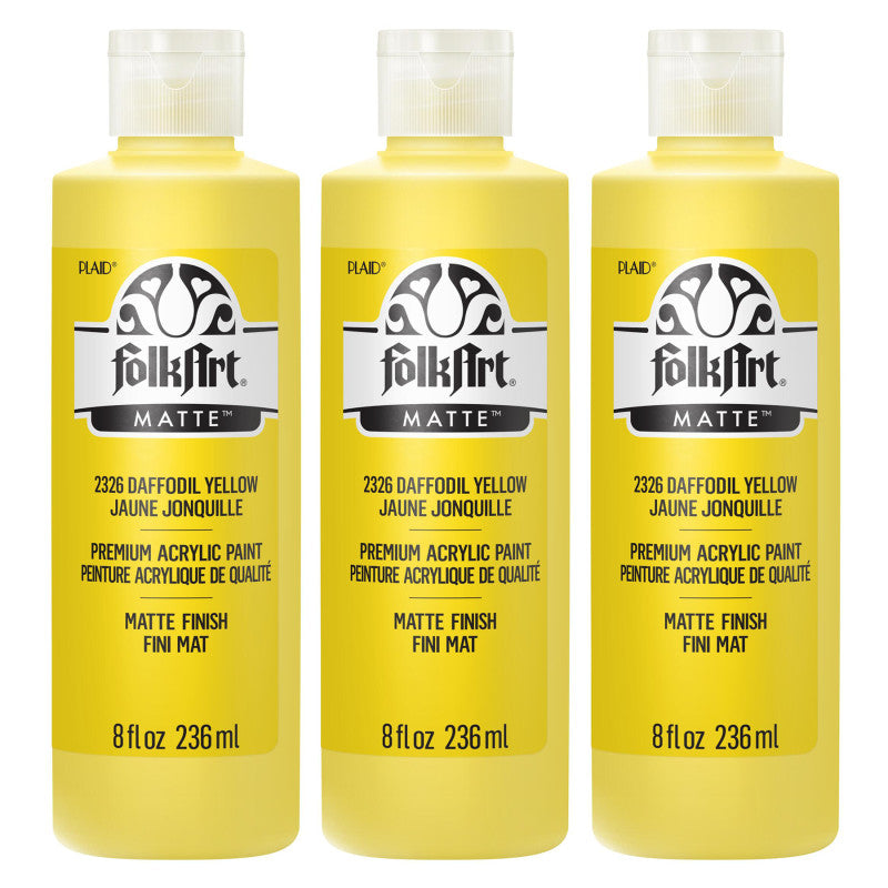 Acrylic Paint Matte, 8oz., Daffodil Yellow, Pack of 3