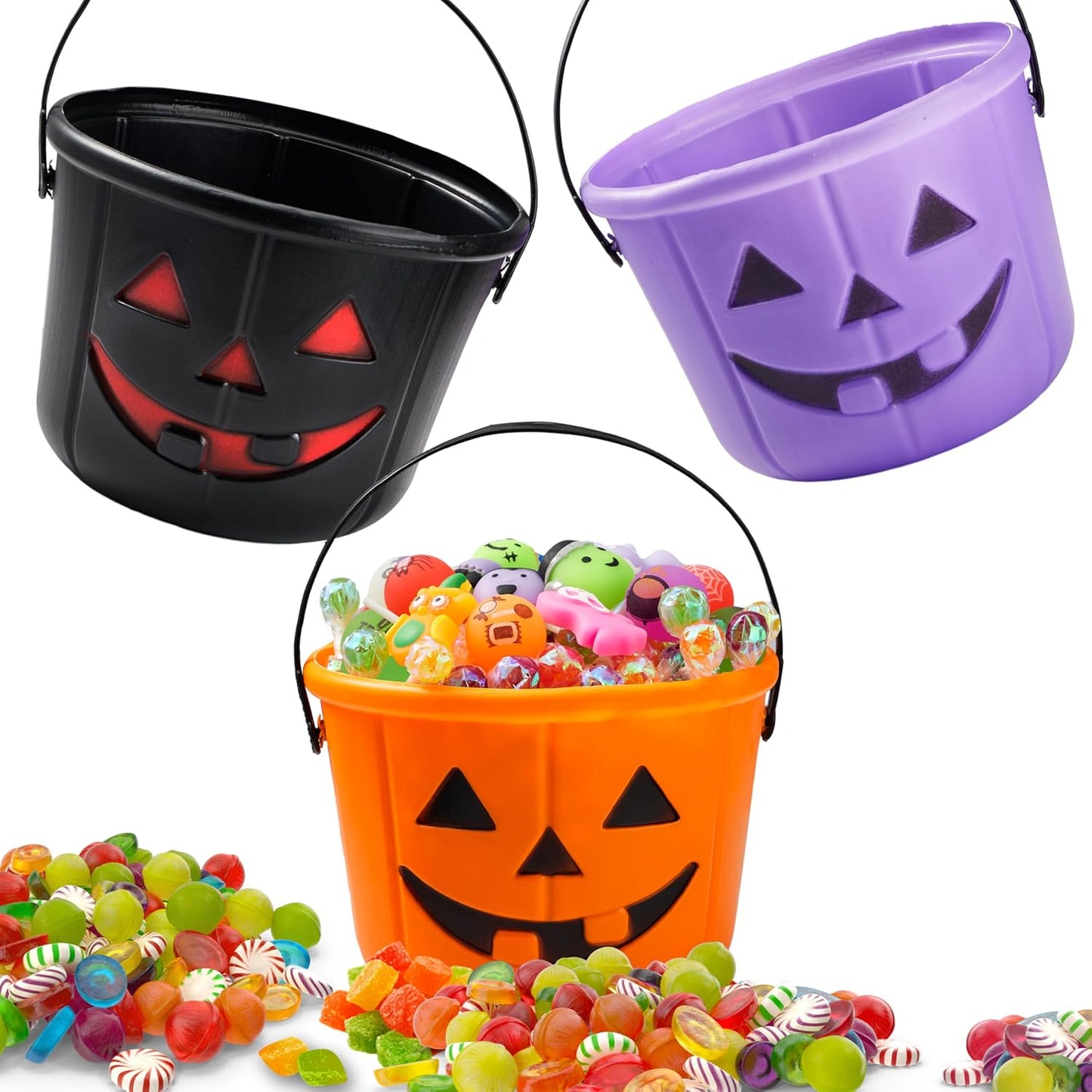 6PCS Halloween Trick or Treat Pumpkin Bucket, Jack O Lantern Candy Basket and Buckets for Trick or Treating, Orange Halloween Pails with Handle for Kids Halloween Party Favors Supplies Props