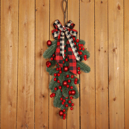 Christmas Swag Artificial Teardrop Swag Wreaths with Pine Cone Red Berry Christmas Ball Artificial Christmas Pine Branch Teardrop Door Swag Decoration for Xmas Front Door Outdoor Indoor Wall