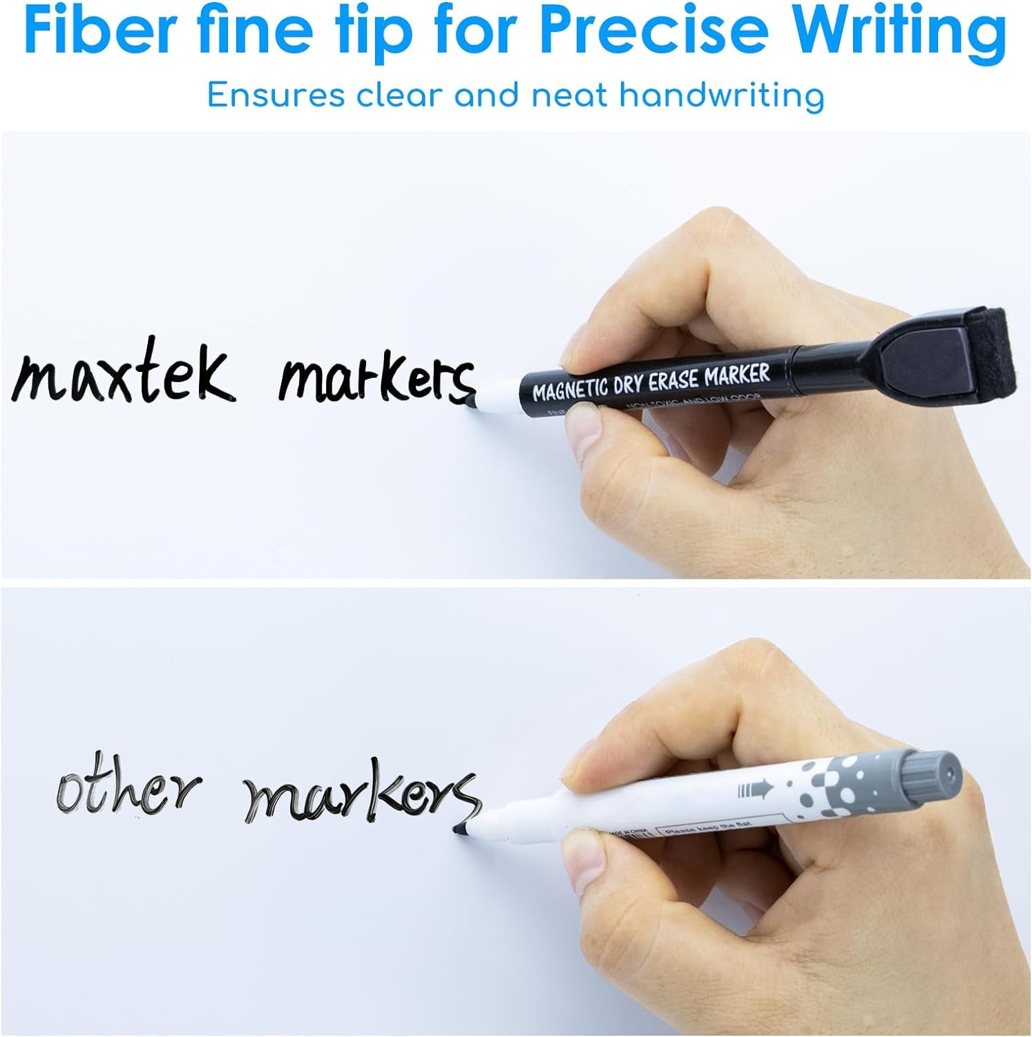 Black Magnetic Dry Erase Markers with Eraser, Whiteboard Markers Fine Tip, Dry Erase Markers with Magnet, Low Odor Dry Erase Markers for Calendar Boards (12 Count)
