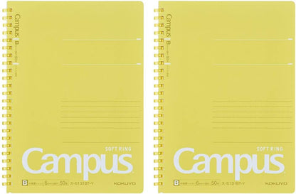 Campus Soft Ring Notebook, A5, B 6Mm Dot Ruled, 29 Lines, 50 Sheets, Yellow, Set of 2, Japan Import (SU-S131BT-Y)