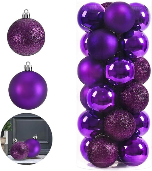 24Pcs Mini Christmas Balls Ornaments, Shatterproof Christmas Hanging Balls for Xmas Tree, Holiday, Wedding, Mardi Gras Party (Purple)