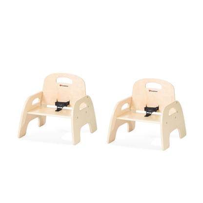 Simple Sitter Low Wood Feeding Chairs Multipack, Wide No-Tip Base, Adjustable Safety Harness, Stackable Wood Toddler Chairs with Food Service Grade Finish, 2 Pack (9 Inch)