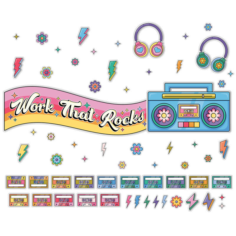 Happily Ever Elementary Retro Remix Work That Rocks Bulletin Board Set, 79 Pieces