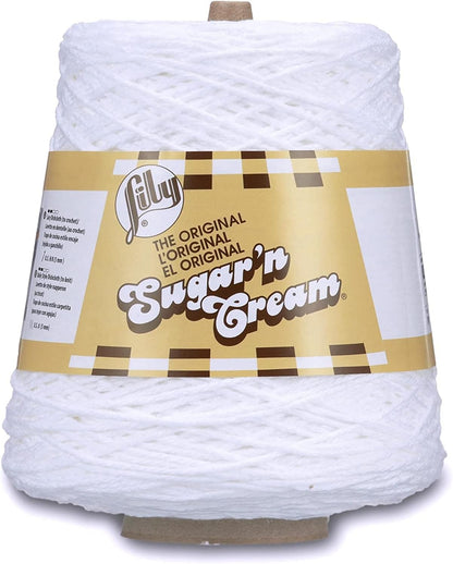 SUGAR N CREAM CONES White Yarn - 1 Pack of 14Oz/400G - Cotton - #4 Medium - 706 Yards - Knitting/Crochet