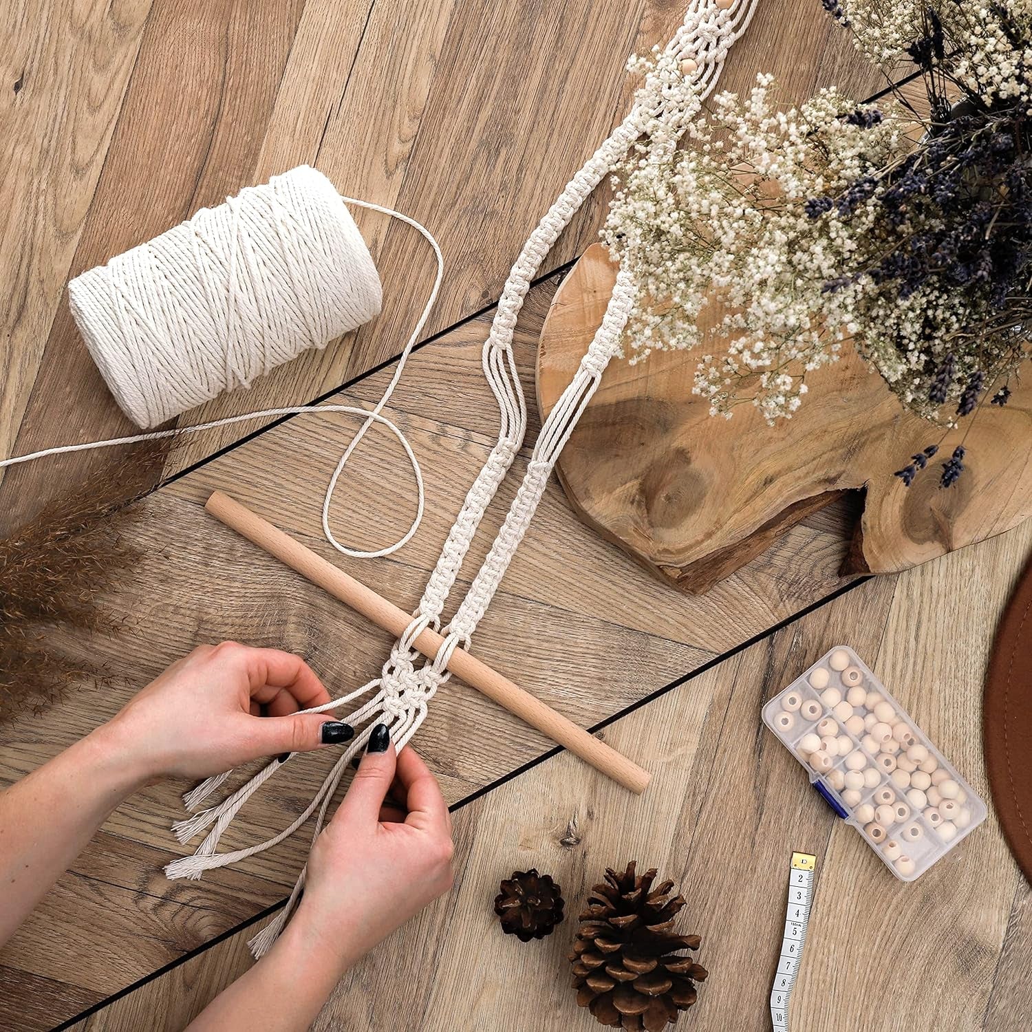 Macrame Kits for Adults Beginners: DIY Macrame Kit with 220 Yards Macrame Cord and 58Pcs Macrame Supplies. E-Book Tutorial for 5 Macrame Projects and Knots Included!