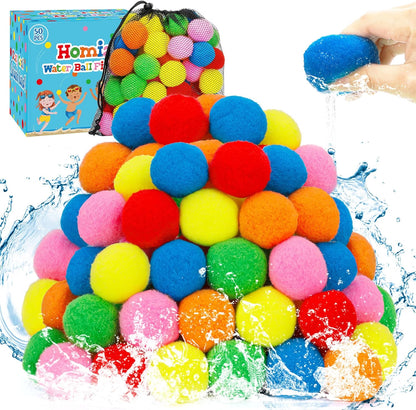 50 PCS Reusable Water Balloon, Water Balls Splash Balls Water Soaker Balls Bulk with Bag Soft Cotton Beach Balls Pool Water Toys Kids Adult Outdoor Water Fight Water Play Games Summer Gifts