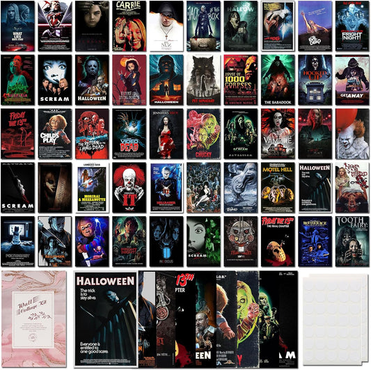 Vintage Classic Horror Movie Posters Wall Collage Kit,Creepy Scary Horror Movie Decor Aesthetic Pictures,Horror Decor for Home Bedroom Living Wall Decor,4×6 Inches