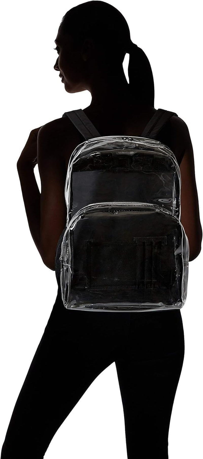 Transparent School Backpack, with Water-Resistant PVC Plastic Material and Ruggedly Ruinforced Shoulder Straps, Clear
