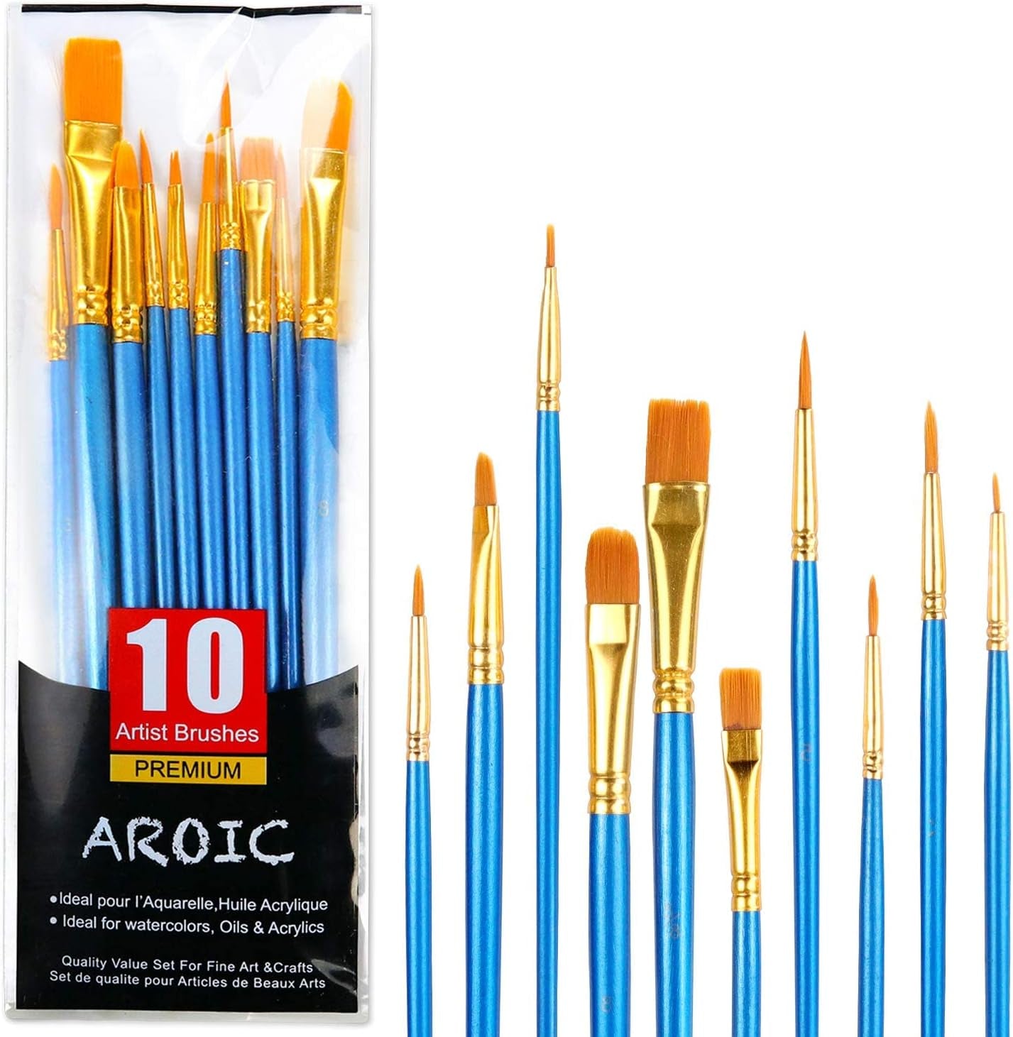 Acrylic Paint Brush Set, 50 Packs / 500 Pcs Nylon Hair Brushes for All Purpose Oil Watercolor Painting Artist Professional Kits