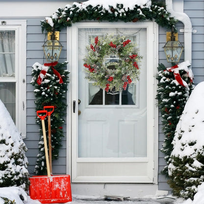 21 Inch Artificial Christmas Wreath for Front Door Xmas Red Berry Wreath with Pine Needles Pine Cones Eucalyptus Leaves Christmas Hanging Decorations for Wall Outdoor Home Window Decor