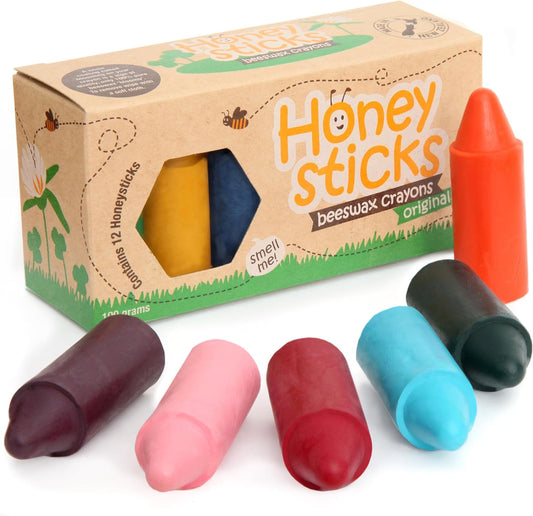 100% Pure Beeswax Crayons (12 Pack) - Non-Toxic Crayons, Safe for Babies and Toddlers, for 1 Year Plus, Handmade in New Zealand with Natural Beeswax and Food-Grade Colors, Eco-Friendly.