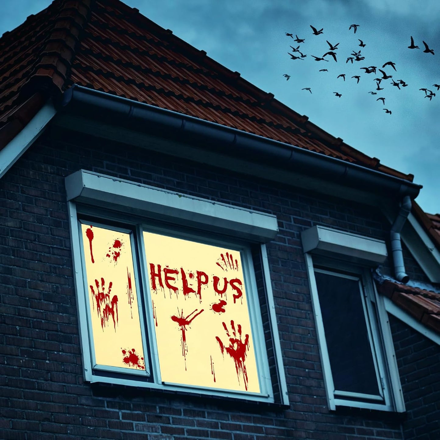 Halloween Window-Clings-Decorations Bloody-Handprint-Footprint Stickers, Scary Halloween Party Indoor/Outdoor Decoration, for Windows, Car - 12 Sheets