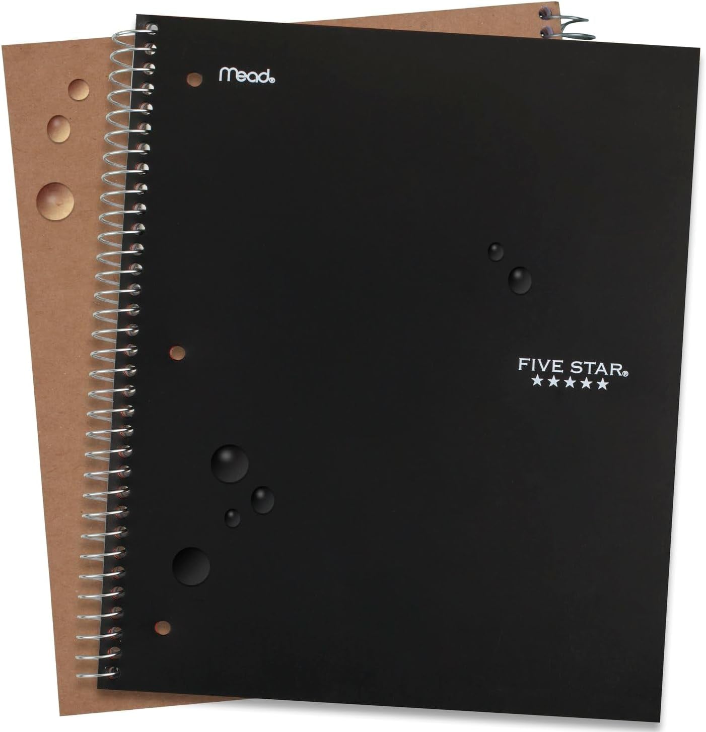 Spiral Notebook, 5 Subject, Wide Ruled Paper, Fights Ink Bleed, Water Resistant Cover, 8" X 10-1/2", 200 Sheets, Black (72045)