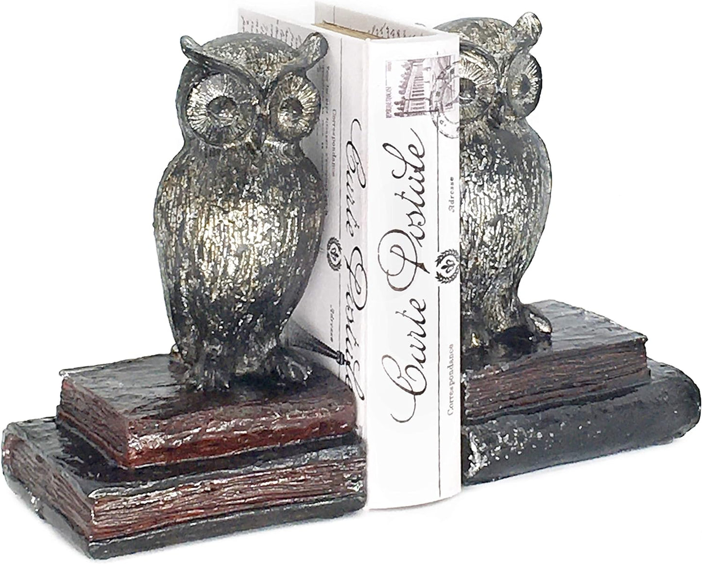 Decorative Bookends Owl Wide Eyed Rustic Retro Shabby Chic Unique Book Ends Birds Boho Farmhouse Home Decoration Office Library Shelves Stoppers Holder Nonskid Scholastic Kids Vintage