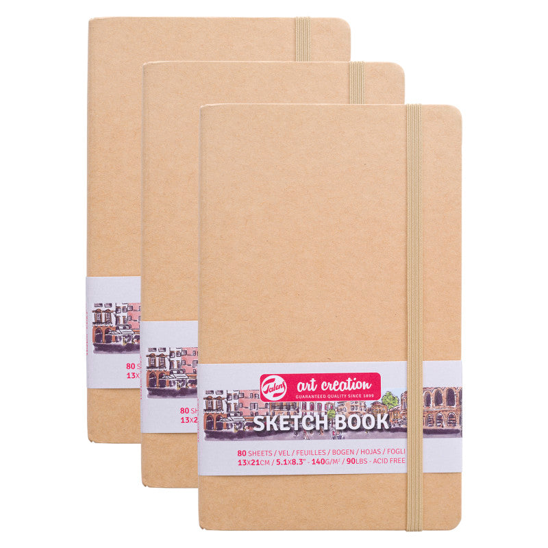 Sketchbook, 80 Sheets, 90lbs, Kraft Cover, 5.1" x 8.3", Pack of 3