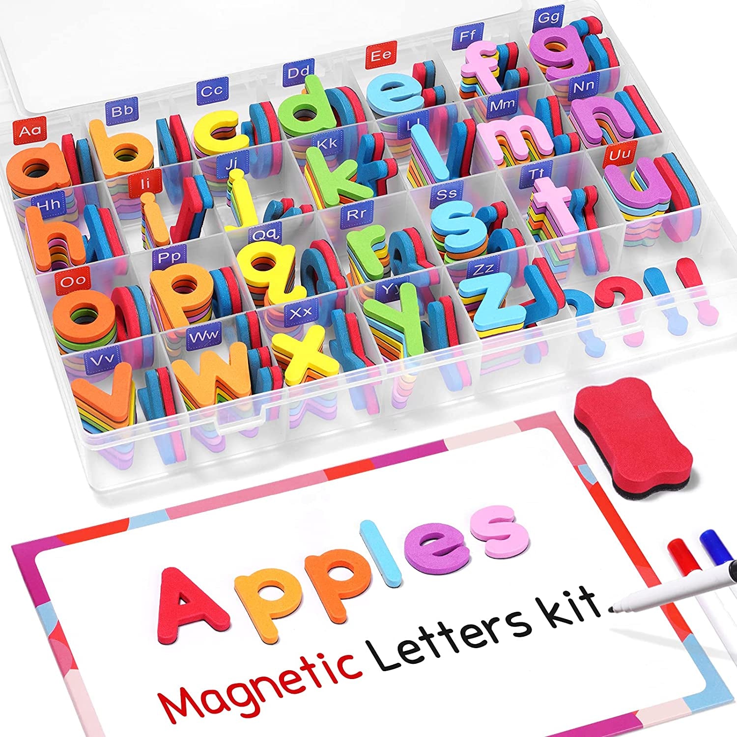 Classroom Magnetic Alphabet Letters Kit 234 Pcs with Double - Side Magnet Board - Foam Alphabet Letters for Preschool Kids Toddler Spelling and Learning Colorful ABC Education Fridge Magnets