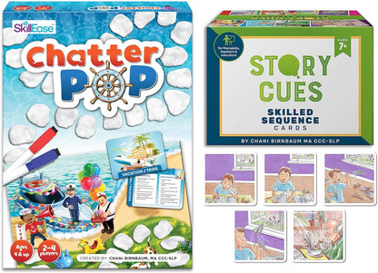 Chatter Pop and Story Cues Bundle, Sequencing Cards, Speech Therapy Material, Conversation Cards, to Build Social Skills
