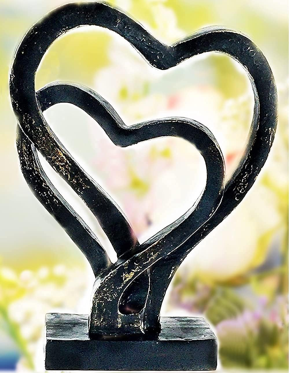 24827 Heart Statues Eternity Double Love Romantic Sculpture, 11 Inches, Anniversary Valentines Couple Gift for Her Home Decor, Modern Art Bond of Marriage