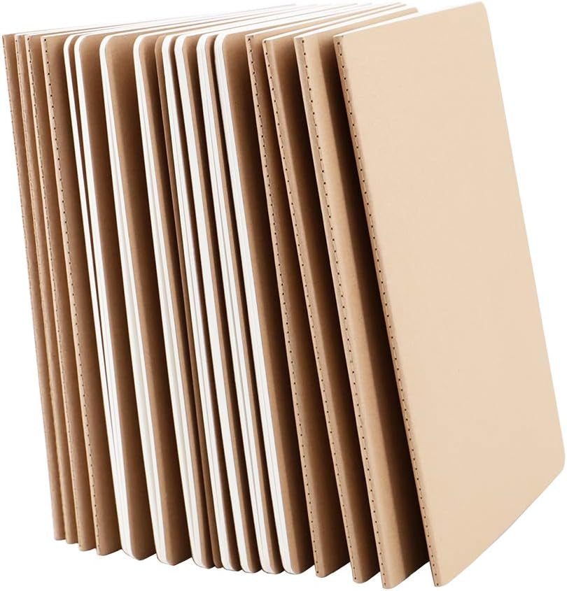 16 Pack Kraft Notebooks, Journals in Bulk for Writing, Blank Paper Sketchbooks, 60 Pages Composition Notebook, 8.3X5.5 Inch, A5 Size, Travel Journal Set, for Gifts, Students and Office Supplies