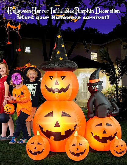 6 FT Halloween Inflatable Decorations Spooky Ghost Pumpkin Lighted and Witch'S Cat, Halloween Decorations Outdoor Inflatables Pumpkin Combo with Build-In LED Blow up Inflatables for Yard Garden