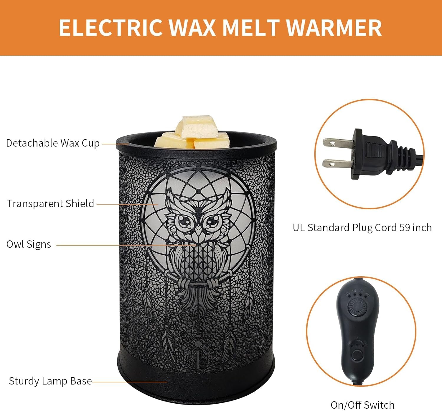 Wax Melt Warmer for Scented Wax, Owl Warmer Scented Melter, Candle Wax Burner Warmer, Fragrance Warmer LED Light, Smokeless Wax Melting, Aromatherapy Essential Oil Diffuser & Night Light