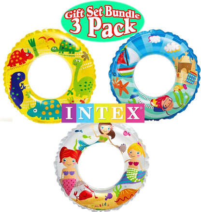 Ocean Reef Transparent Swim Rings Dinosaurs,Mermaid Andbeach Gift Set Bundle-3 Pack