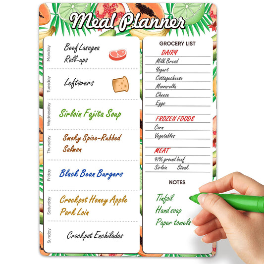 Dry Erase Magnetic Meal Planner and Grocery List for Refrigerator 8.5x12 in
