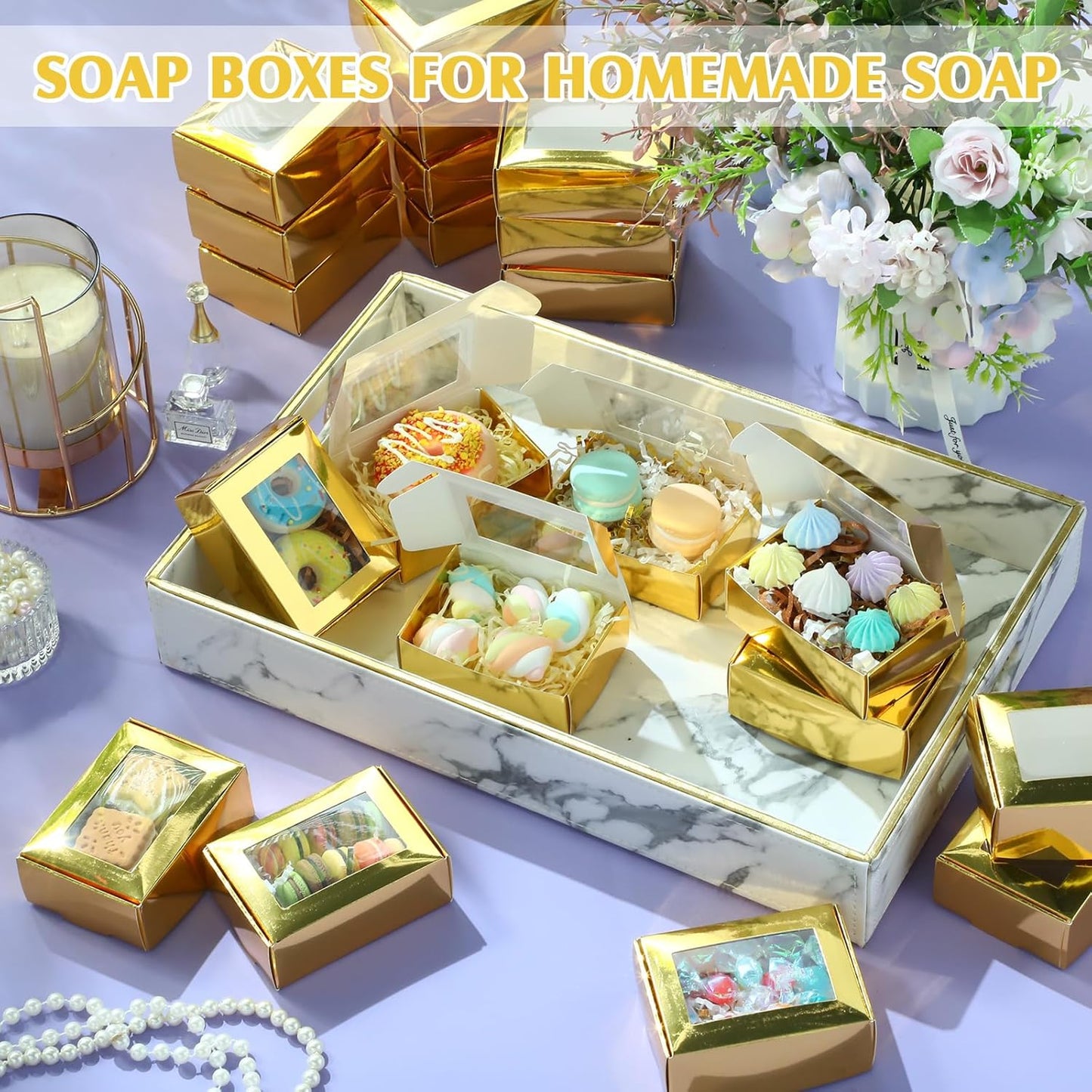 30 Pcs Soap Boxes for Homemade Soap Boxes Packaging Small Gift Box Mini Kraft Treat Boxes with Window Present Packaging Box for Bakery Candy Soap Making (Rose Gold,3.5 X 2.4 X 1.2 Inch)