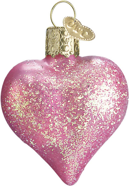 Pink Glittered Heart Glass Blown Ornament for Christmas Tree