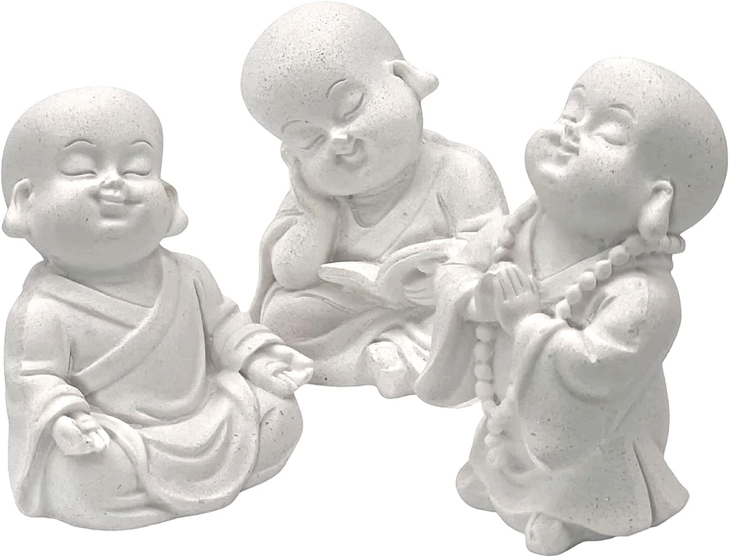 Baby Buddha Statues Cute Adorable Jizo Monks Happy Laughing Sitting Praying Meditating Relaxing Lovely Smiling Little Cutie Home Decor Set of 3 Figurines 3 Inch Sculptures