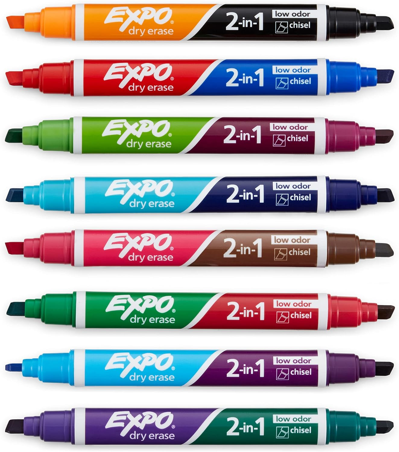 Dry Erase 2-In-1 Markers, Chisel Tip, Assorted, 8 Count